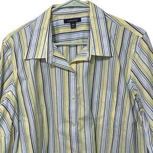 Lands' End Womens Button Up Top 24W Striped Coastal Grandma Spring Summer Preppy